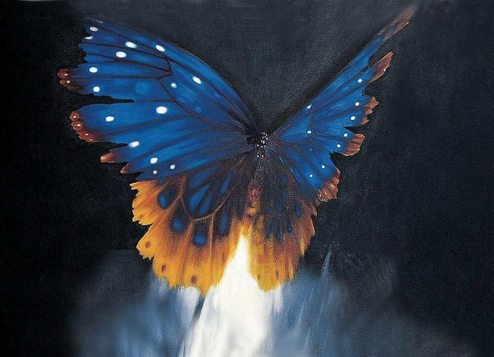 Blue Flying Butterfly Oil Paintings - Image 2